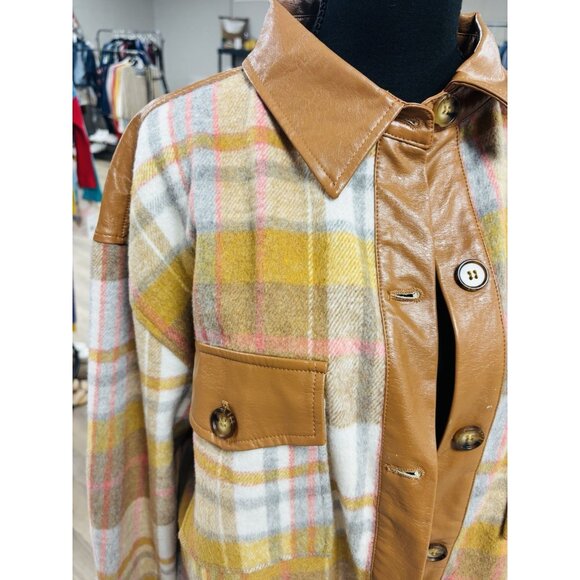 Easel A Forever Thing Contrast Button-Down Shacket  Flannel Size L - Picture 2 of 3